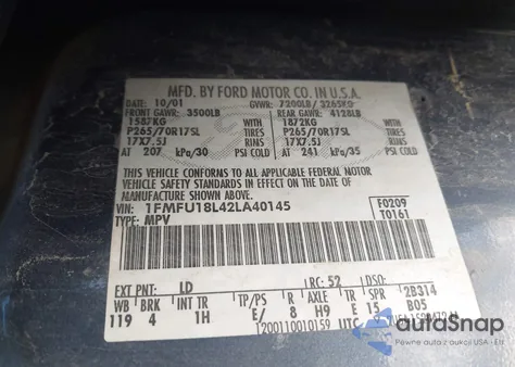 2002 Ford Expedition Eddie Bauer z USA, uszkodzony, nr VIN 1FMFU18L42LA40145